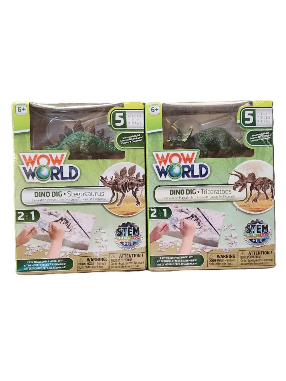 WOW WORLD DINO DIG - Dinosaur Excavation Playset - Set of Two (2) - NEW NIB